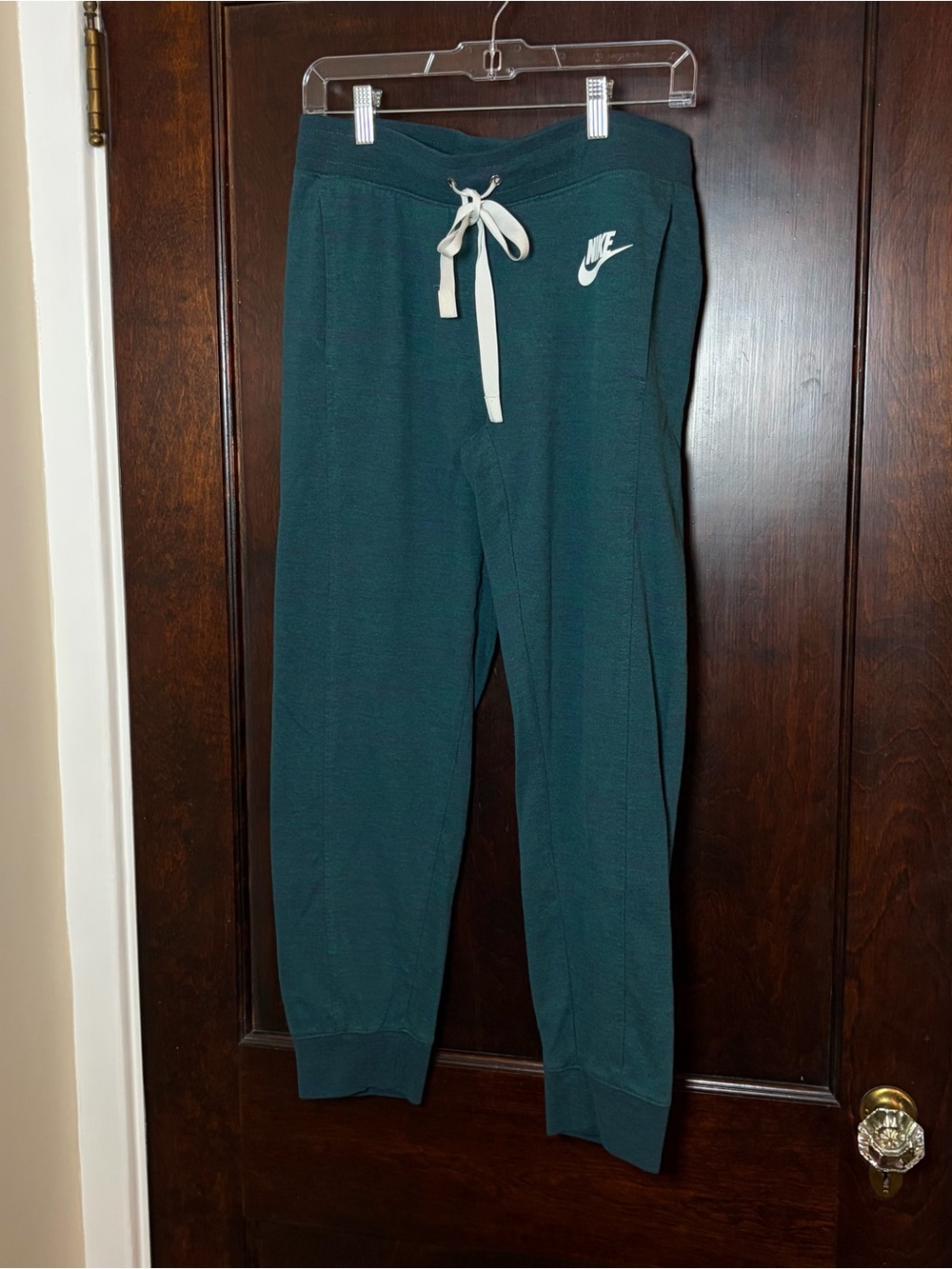 Nike Women's Joggers Medium Knit Sweatpants Heather Teal Green Drawstring Logo